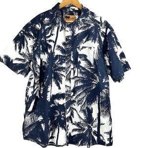 In Gear 100% Cotton Men's XXL Hawaiian Navy & White Shirt Palm Trees 2XL